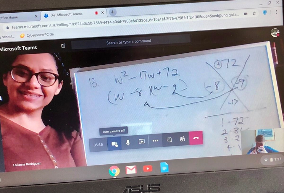 Teacher teaching student Math using Microsoft Teams
