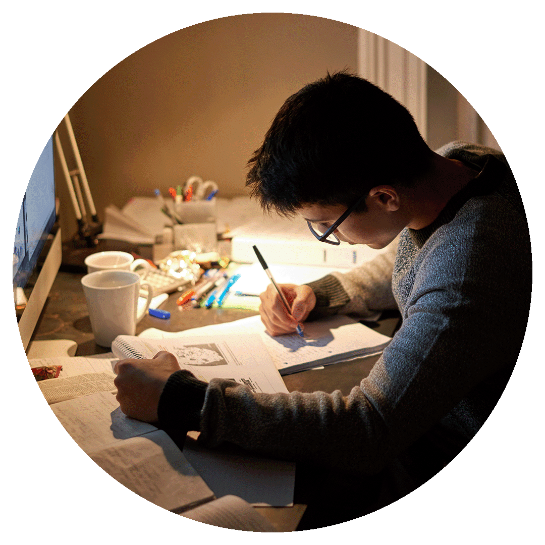 Student studying at home.