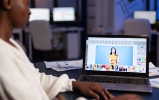 A high school student using online distance learning for school.